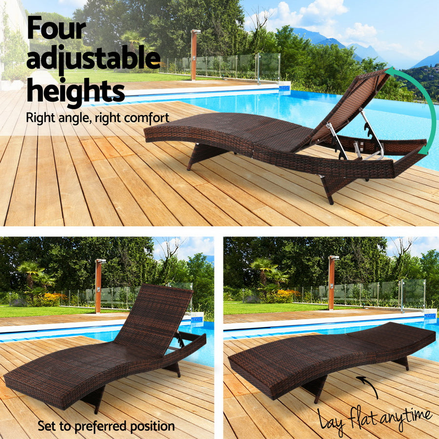 Outdoor Sun Lounge Setting Wicker Lounger Day Bed Rattan Patio Furniture Brown