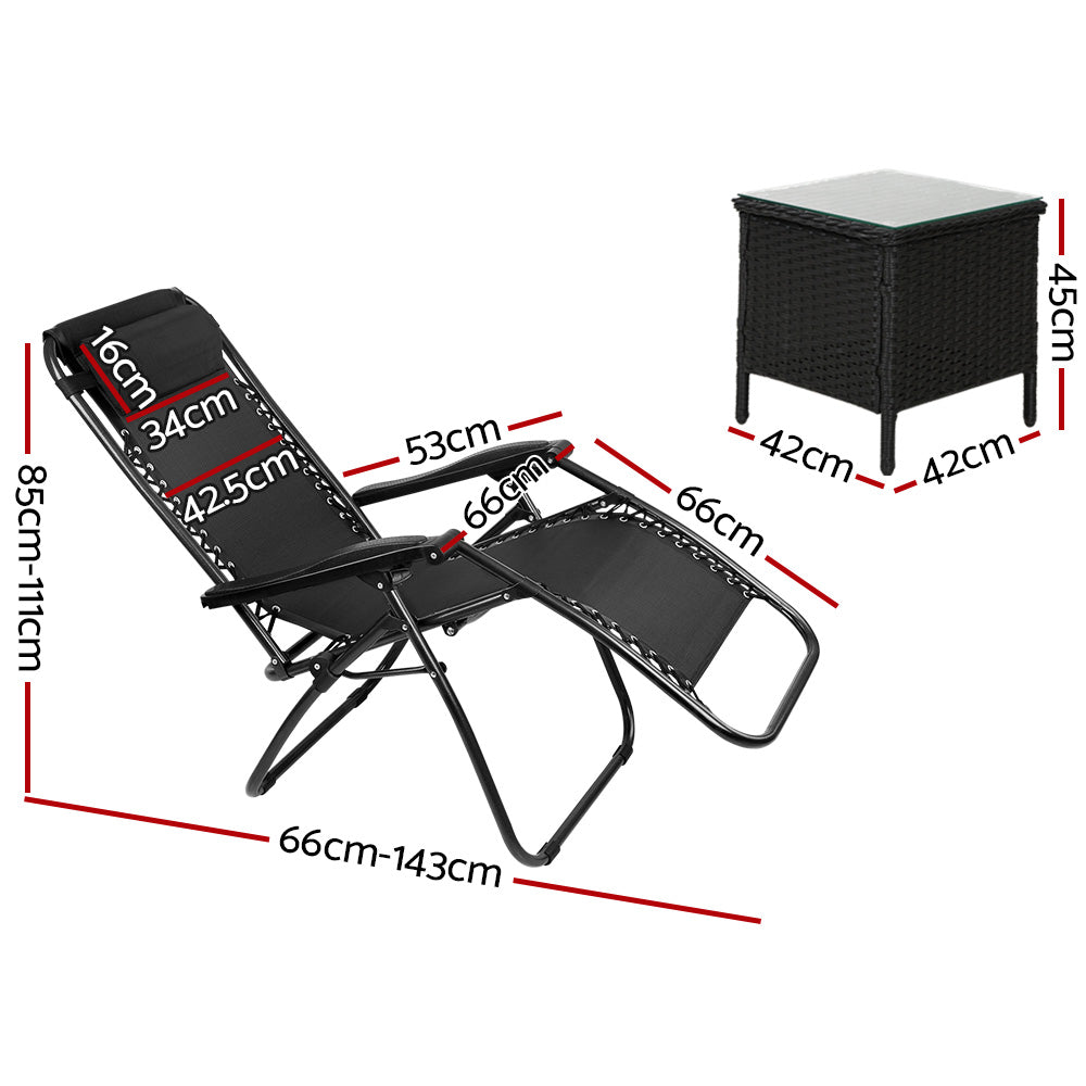 Sun Lounge Zero Gravity Chair Table Outdoor Folding Recliner Reclining