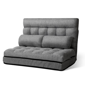 Lounge Sofa Bed 2-seater Floor Folding Fabric Grey