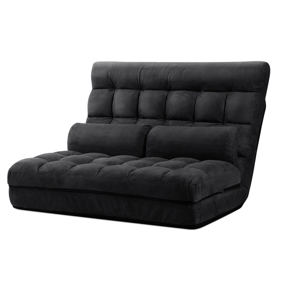 Lounge Sofa Bed 2-seater Floor Folding Suede Charcoal