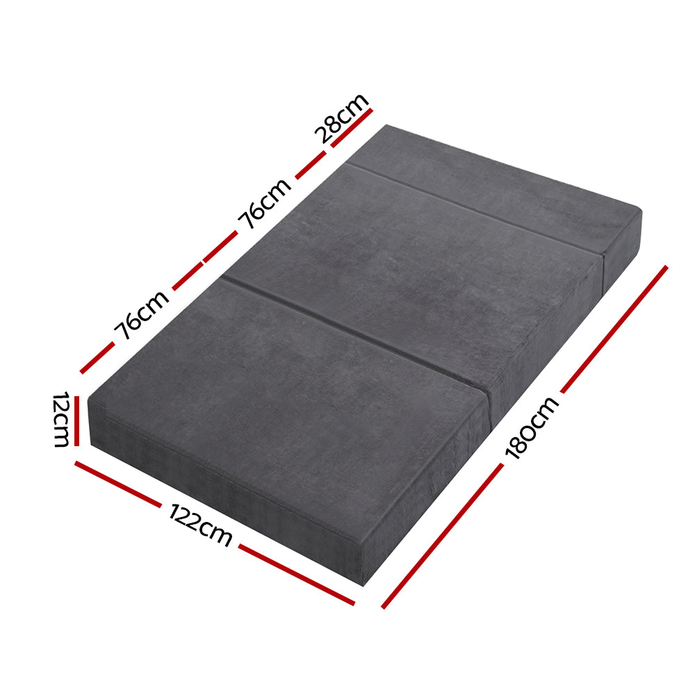 Double Size Folding Foam Mattress Portable Bed - Dark Grey