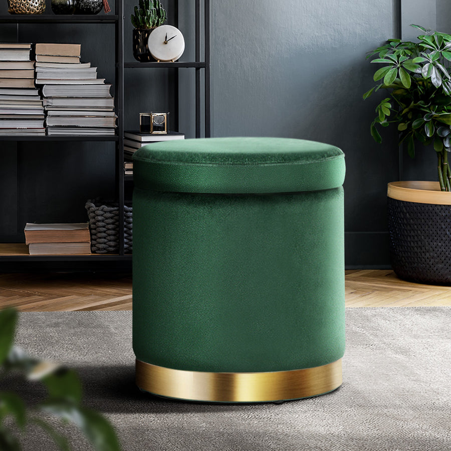 Storage Ottoman Foot Stool Round Velvet Foot Rest Pouffe Footstool Green