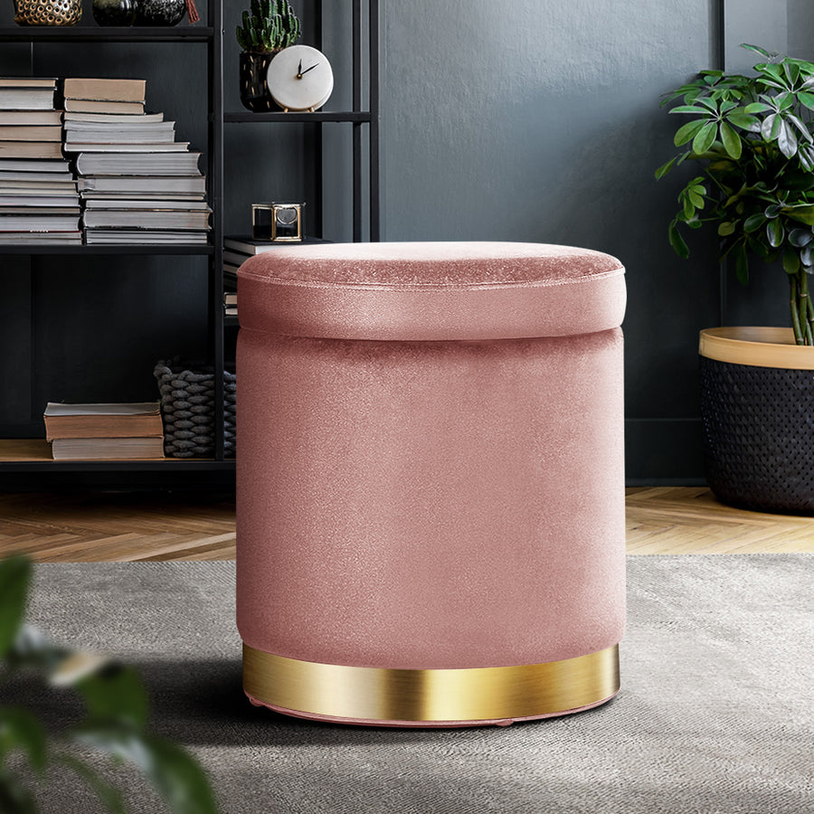 Round Velvet Foot Stool Storage Ottoman Foot Rest Pouffe Padded Seat Pink