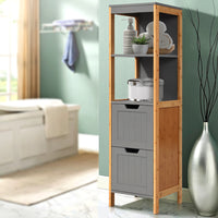 Oak Freestanding Tallboy Bathroom Cabinet - 2 Shelves