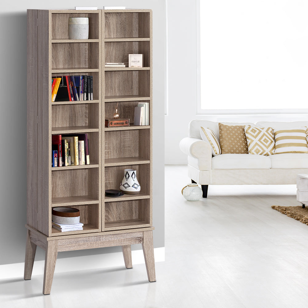 Media Storage Display Shelf Folding Cabinet - Oak