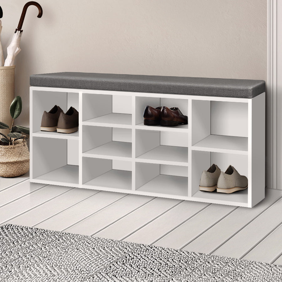 Fabric Shoe Bench with Storage Cubes - White