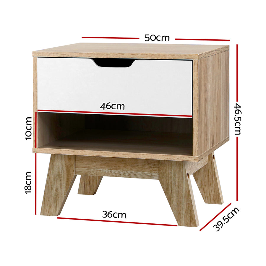 Bedside Table Drawer Nightstand Shelf Cabinet Storage Lamp Side Wooden