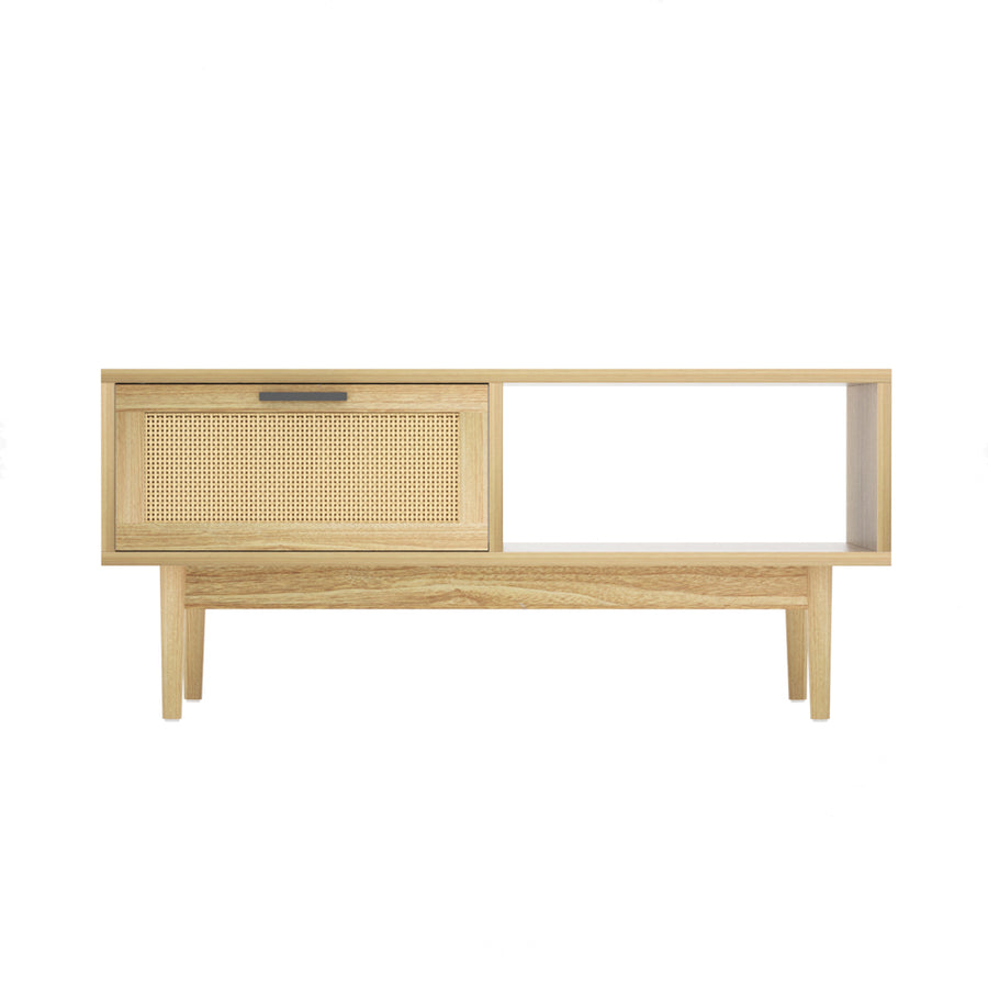 Rattan Coffee Table with Storage Drawers Shelf Modern Wooden Tables