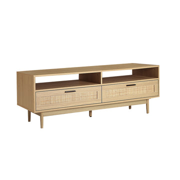 Entertainment Unit Wooden Rattan with Storage Drawer - 140CM