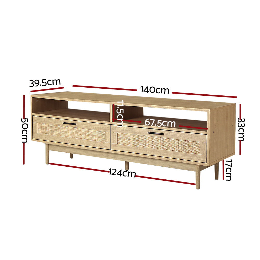 Entertainment Unit Wooden Rattan with Storage Drawer - 140CM