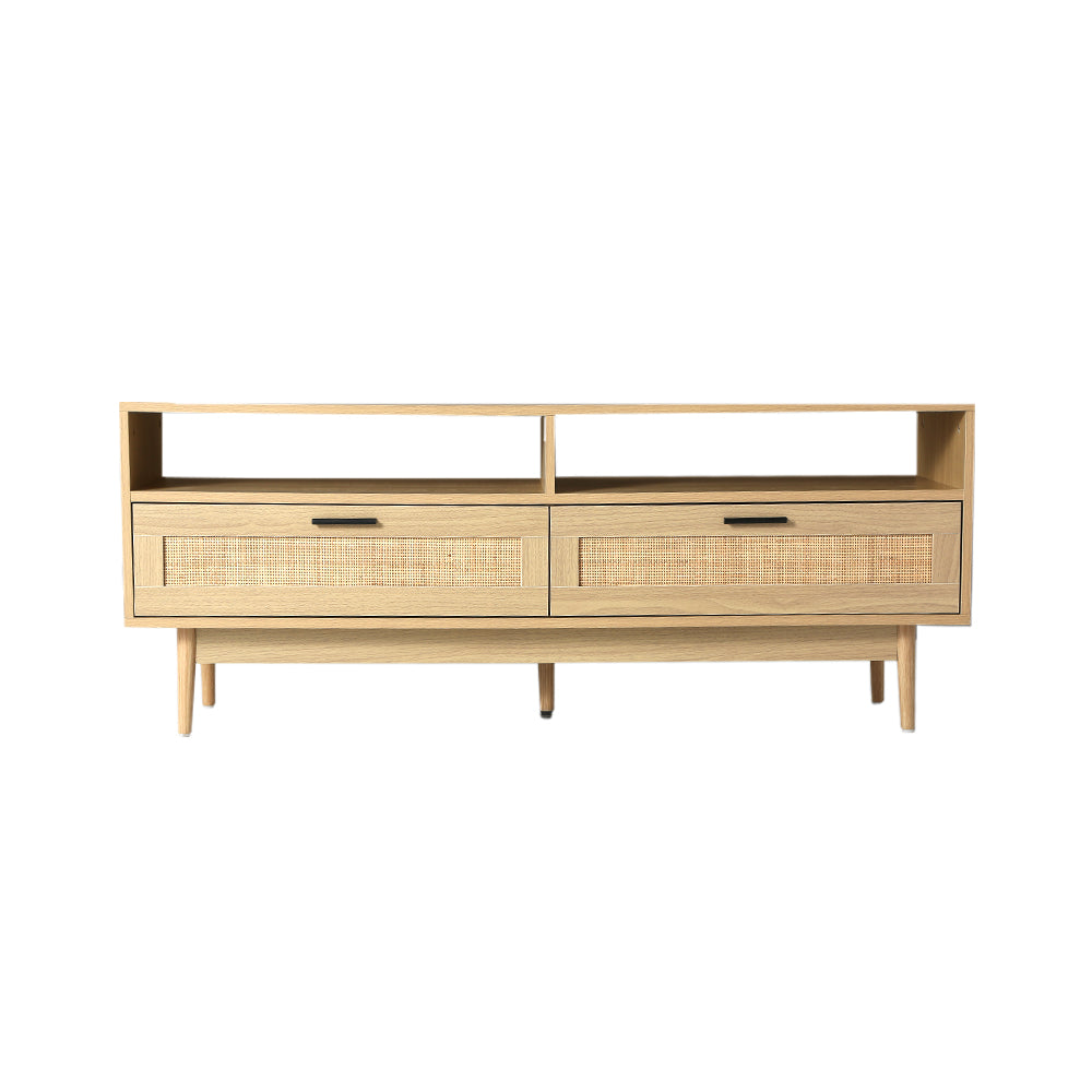 Entertainment Unit Wooden Rattan with Storage Drawer - 140CM