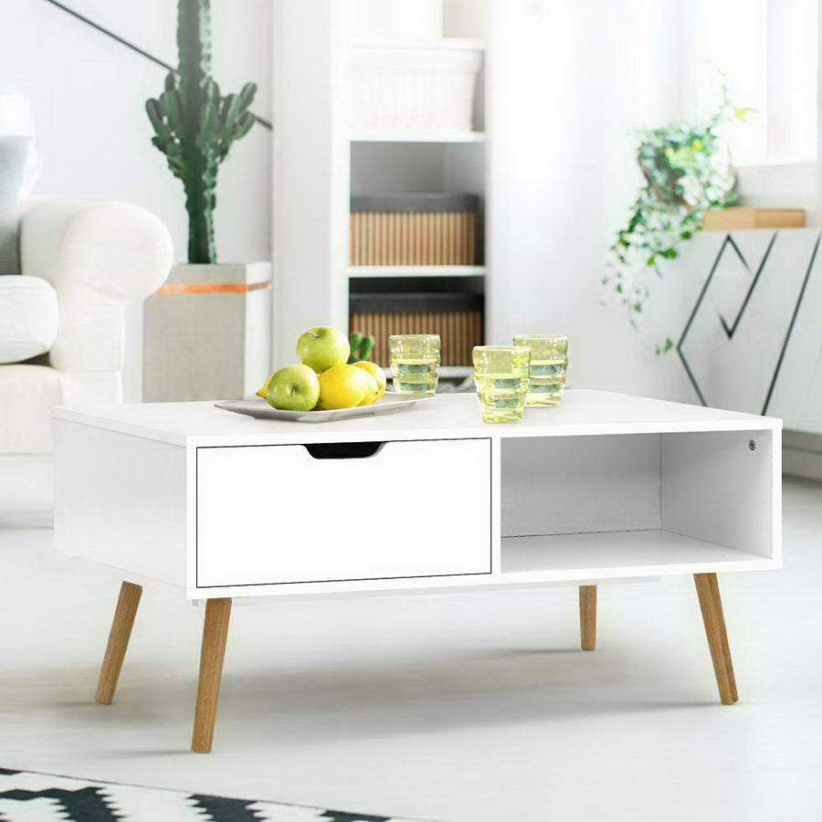 Coffee Table Wooden Legs - Scandinavian White