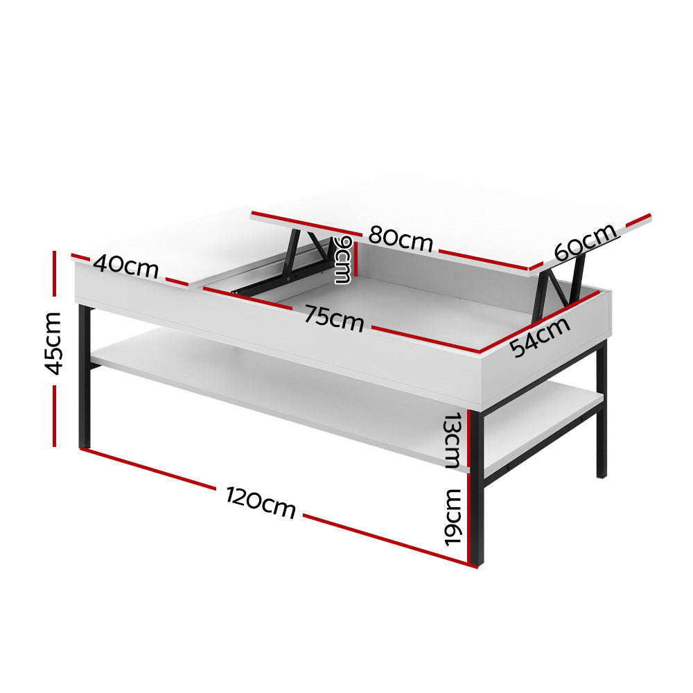 Lift Up Top Wooden Coffee Table Hidden Book Storage Drawers - 120CM