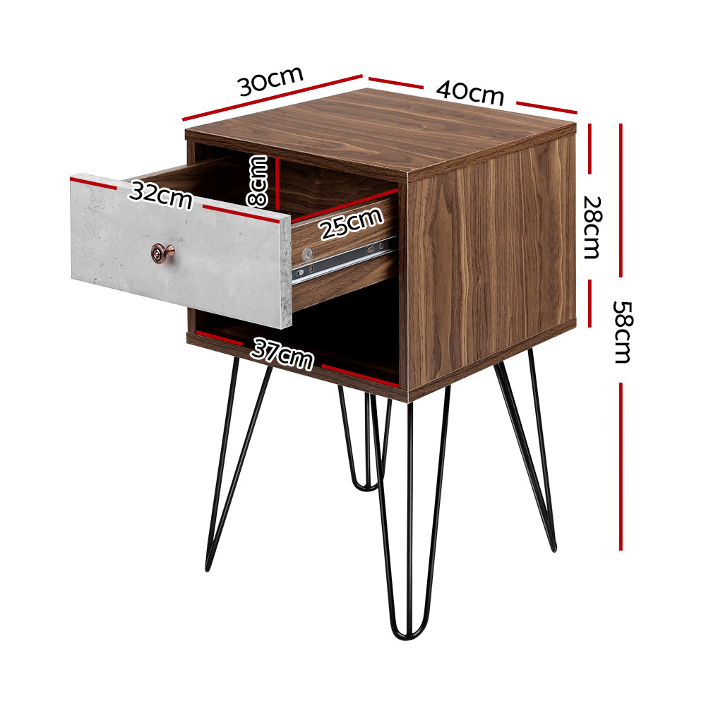 Bedside Table with Drawer - Grey & Walnut