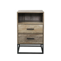 Aged Wood Bedside Table with Drawers And Black Frame