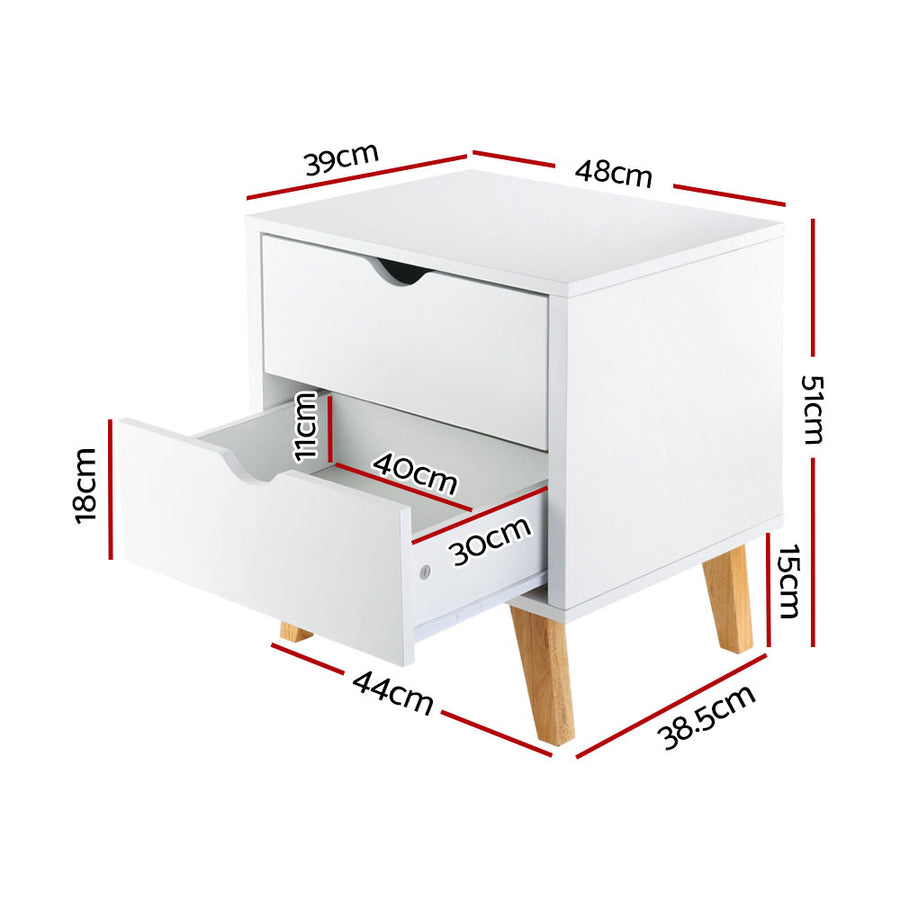 2 Drawer Wooden Bedside Tables - White