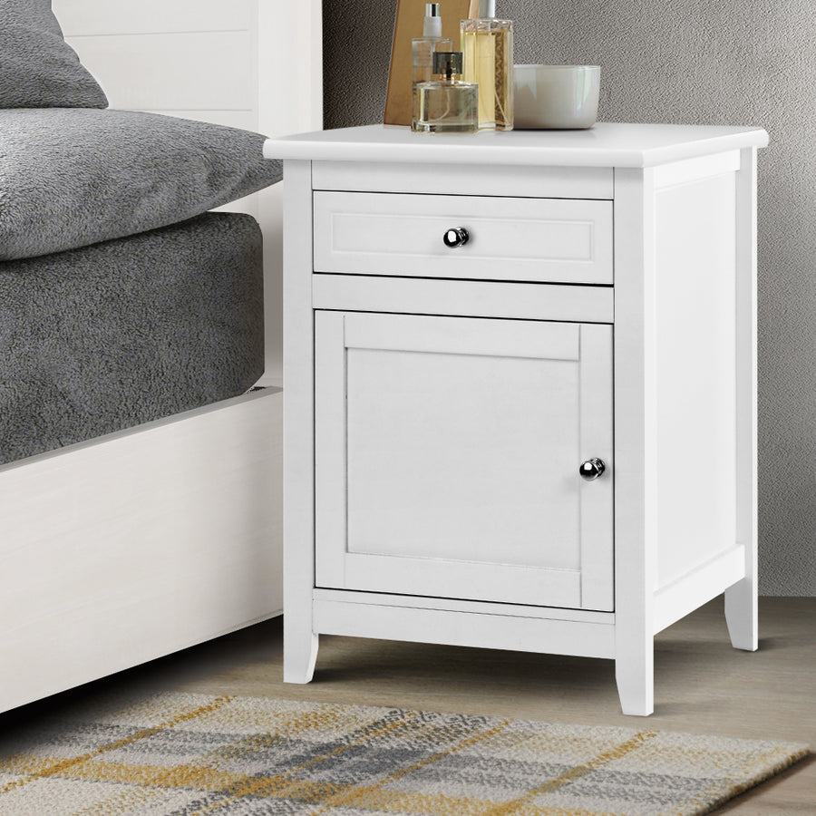 Bedside Tables Big Storage Drawers Cabinet Nightstand Lamp Chest White