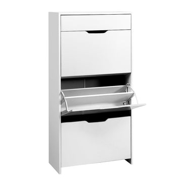 Shoe Cabinet 3 Tier Shoes Storage Drawer High Gloss White Rack Shelf