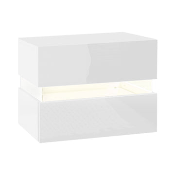 Bedside Table 2 Drawers RGB LED Side Nightstand High Gloss Cabinet White