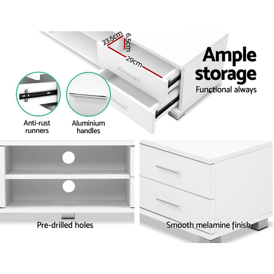 120cm TV Stand Entertainment Unit Storage Cabinet Drawers Shelf White