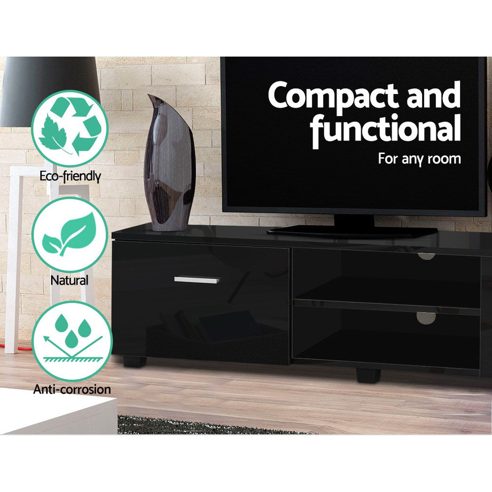 Entertainment Unit Wide High Gloss - Black 140cm