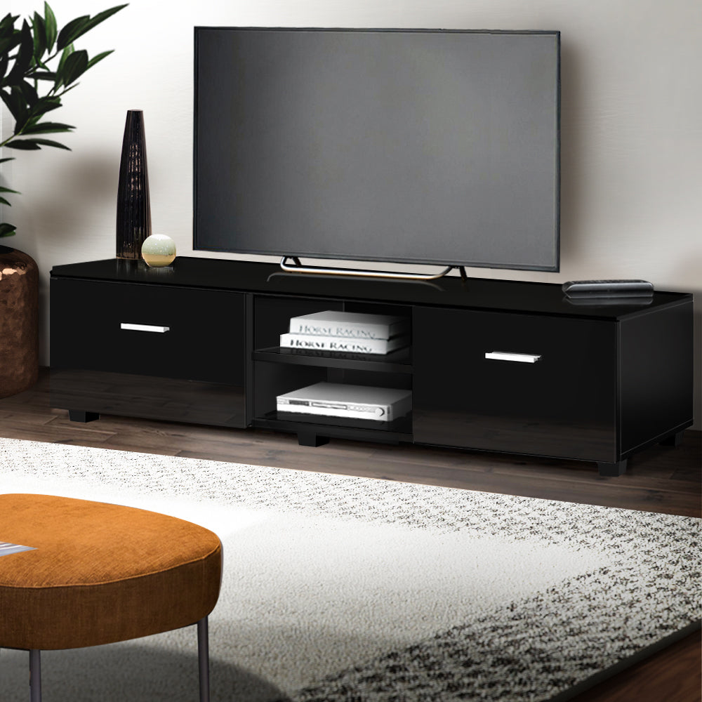 Entertainment Unit Wide High Gloss - Black 140cm