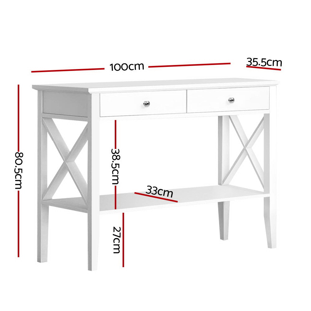 White Hallway Desk with 2 Drawers