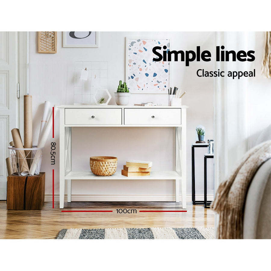 White Hallway Desk with 2 Drawers