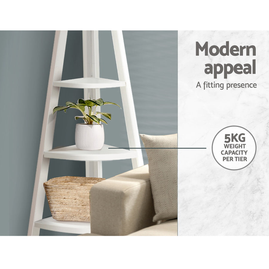 White 5 Tier Corner Book Shelf