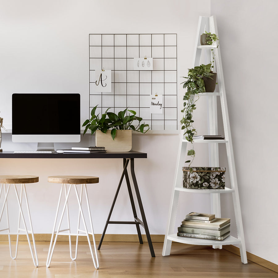 White 5 Tier Corner Book Shelf