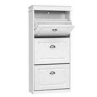 White Shoe Cabinet Tallboy With Drawers - Large