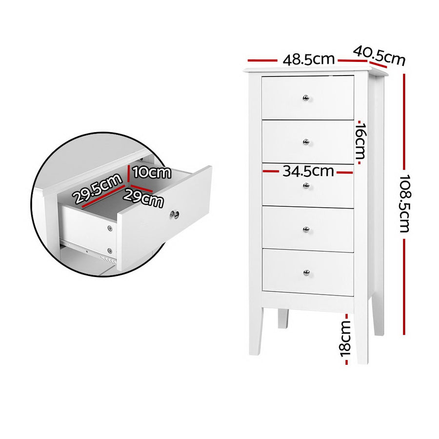 White Tallboy Chest of Drawers Storage Cabinet