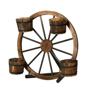 Garden Ornaments Decor Wooden Wagon Wheel Rustic Outdoor Planter flower