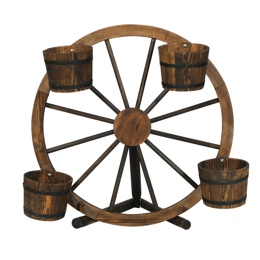 Garden Ornaments Decor Wooden Wagon Wheel Rustic Outdoor Planter flower