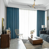 Classic Range Linen Blackout Draped Curtains - Deep Blue