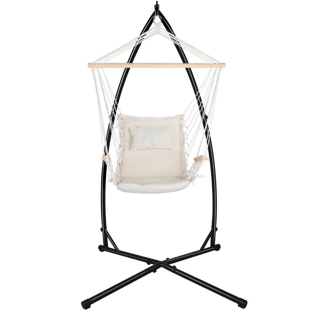 Outdoor Hammock Chair with Steel Stand Hanging Hammock Beach Cream