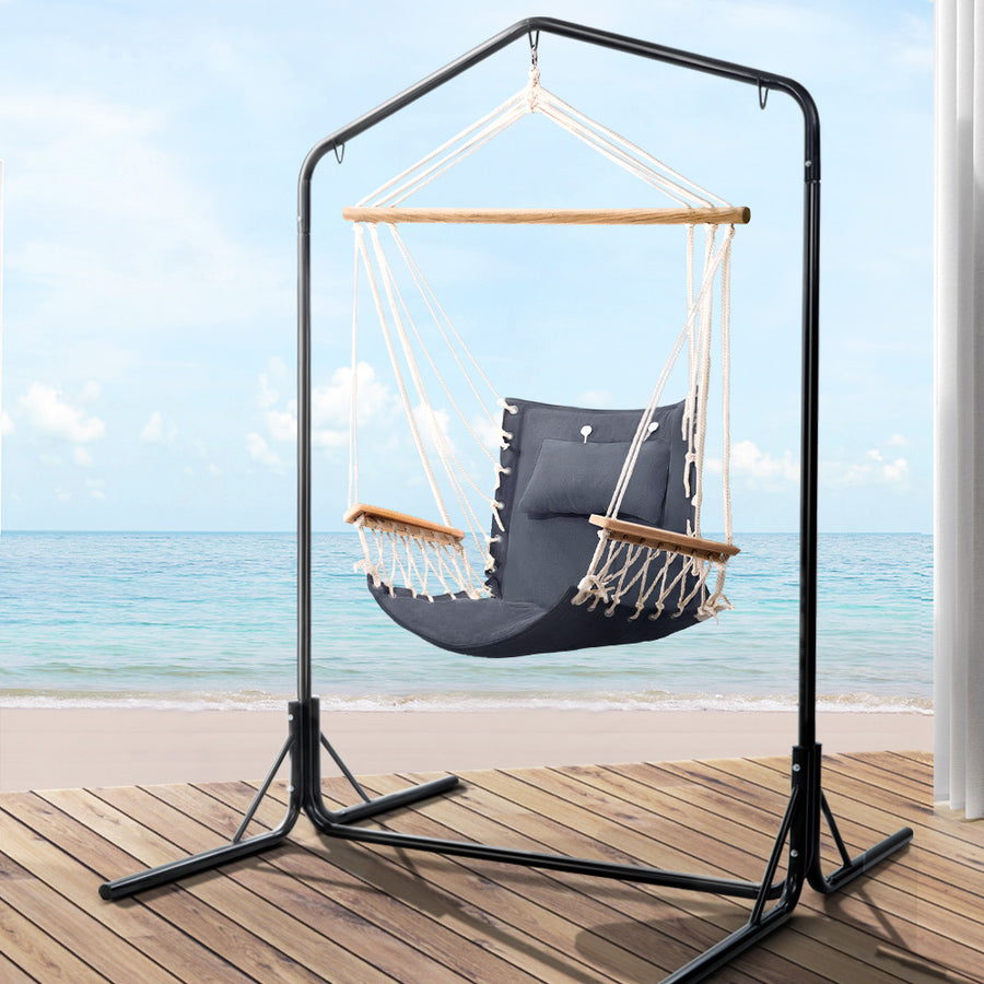 Outdoor Hammock Chair with Stand Swing Hanging Hammock Garden Grey