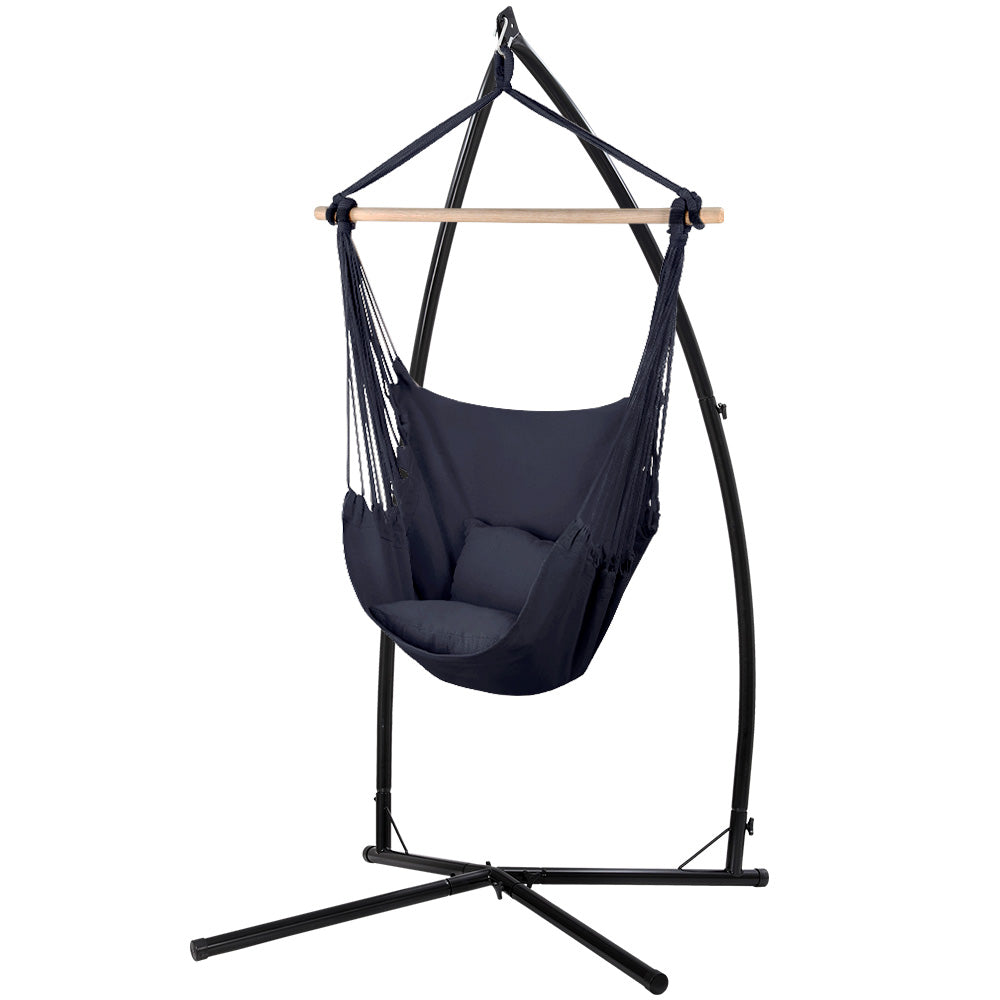 Outdoor Hammock Chair with Steel Stand Hanging Hammock with Pillow Grey