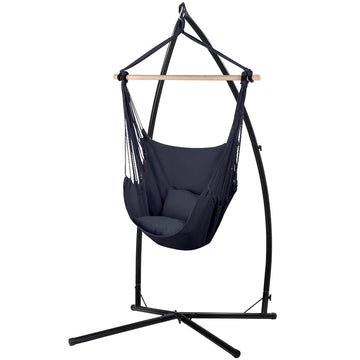 Outdoor Hammock Chair with Steel Stand Hanging Hammock with Pillow Grey