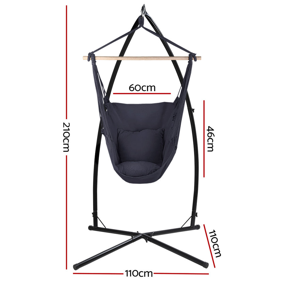 Outdoor Hammock Chair with Steel Stand Hanging Hammock with Pillow Grey