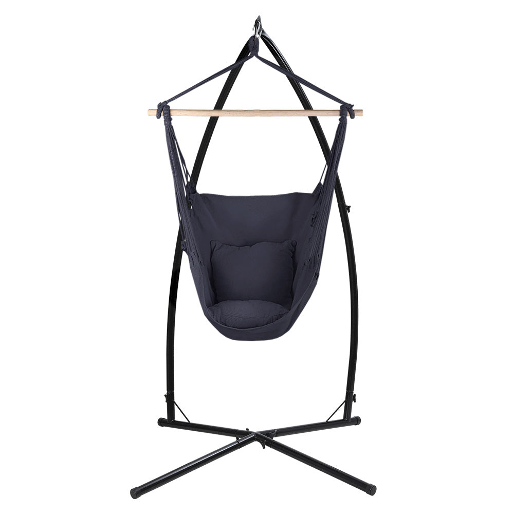 Outdoor Hammock Chair with Steel Stand Hanging Hammock with Pillow Grey