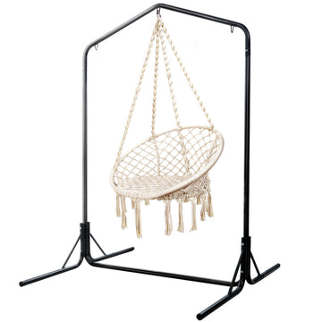 Outdoor Hammock Chair with Stand Cotton Swing Relax Hanging 124CM Cream