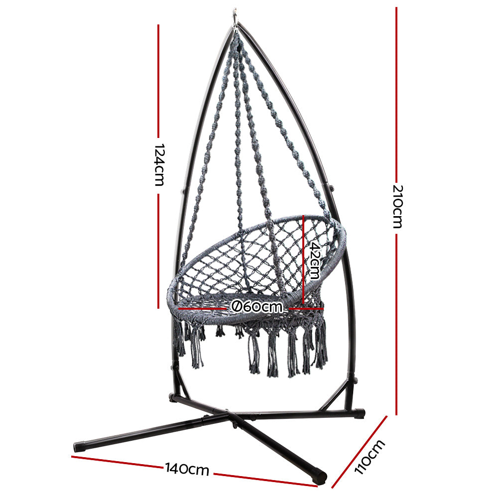 Outdoor Hammock Chair with Steel Stand Cotton Swing Hanging 124CM Grey