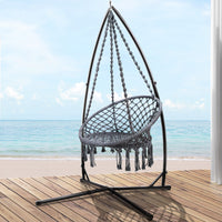 Outdoor Hammock Chair with Steel Stand Cotton Swing Hanging 124CM Grey