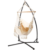 Outdoor Hammock Chair with Steel Stand Tassel Hanging Rope Hammock Cream