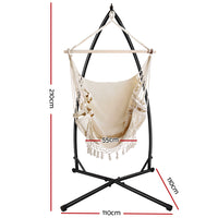 Outdoor Hammock Chair with Steel Stand Tassel Hanging Rope Hammock Cream