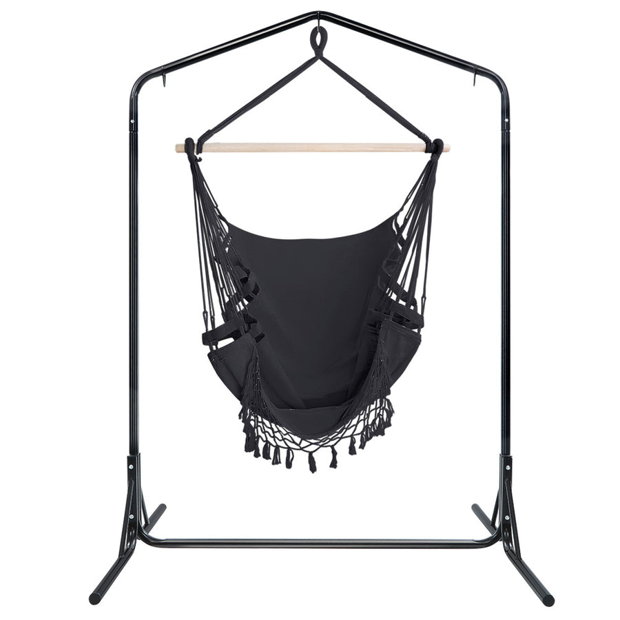 Outdoor Hammock Chair with Stand Tassel Hanging Rope Hammocks Grey