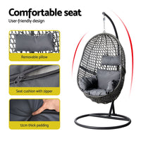 Swing Chair Egg Hammock With Stand Outdoor Furniture Wicker Seat Black