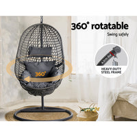 Swing Chair Egg Hammock With Stand Outdoor Furniture Wicker Seat Black