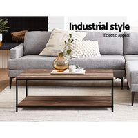 Coffee Table Wooden Rustic - Metal Frame Black